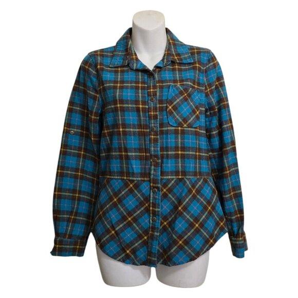 Sundance Plaid Hayden Creek Peplum Flannel Button Down Top Sz S - Picture 1 of 8